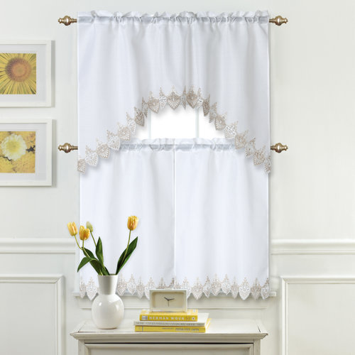 Ophelia & Co. Silvio Swag 60'' W Kitchen Curtain in Brown Wayfair